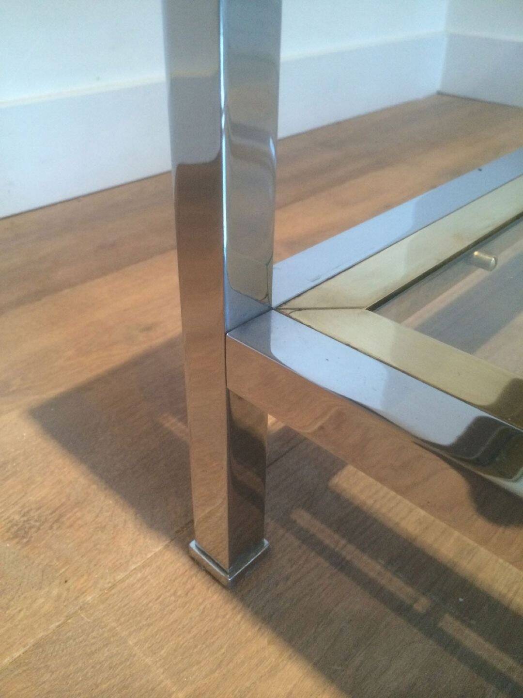 Table basse à double plateau en chrome et laiton