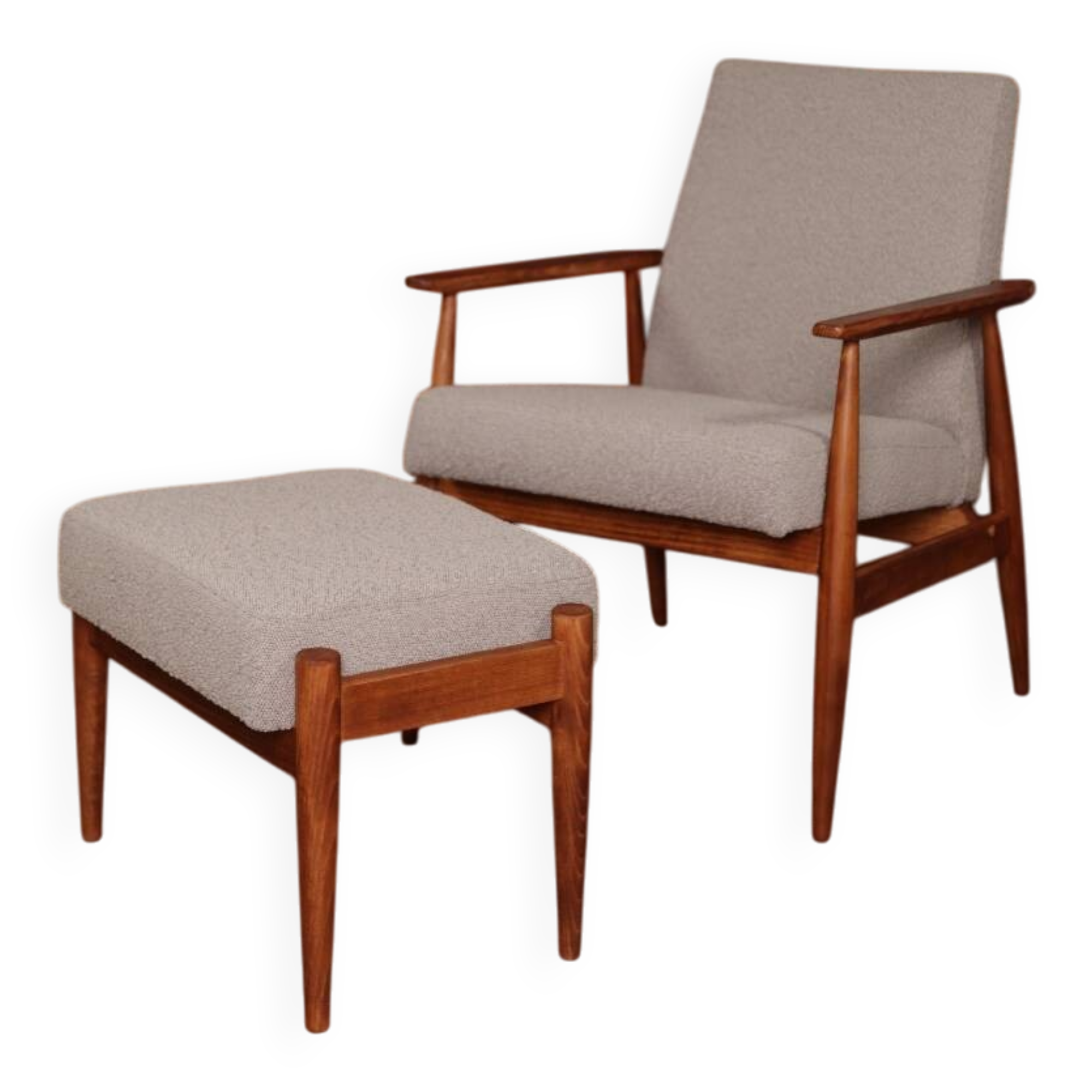 Armchair and ottoman in boucle fabric by H. Lis