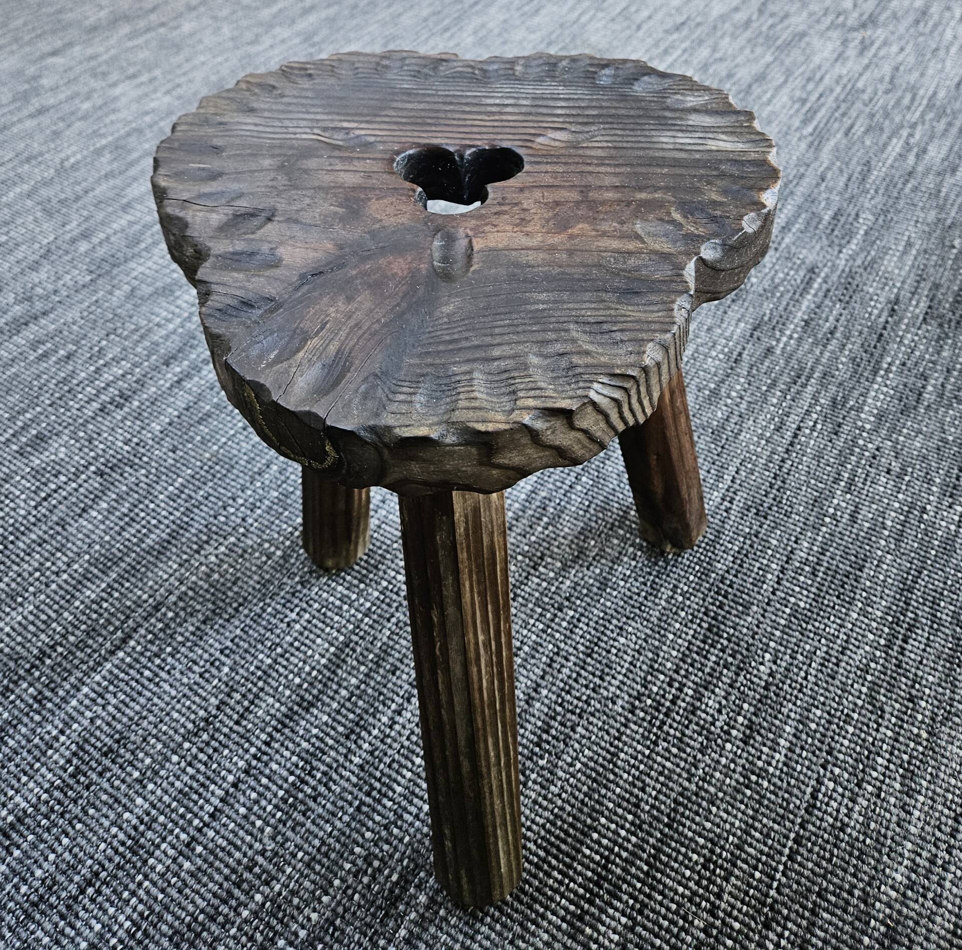 Brutalist wooden tripod stool