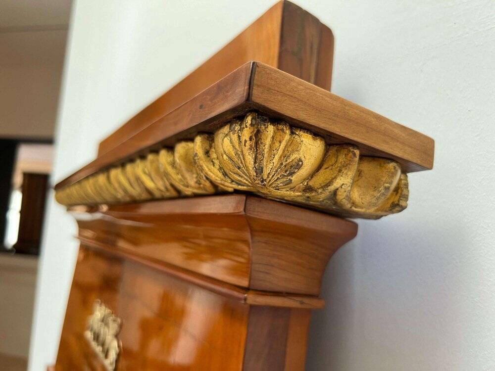 Biedermeier Cherry Wall Mirror with Brass Decor, South Germany, 1820s