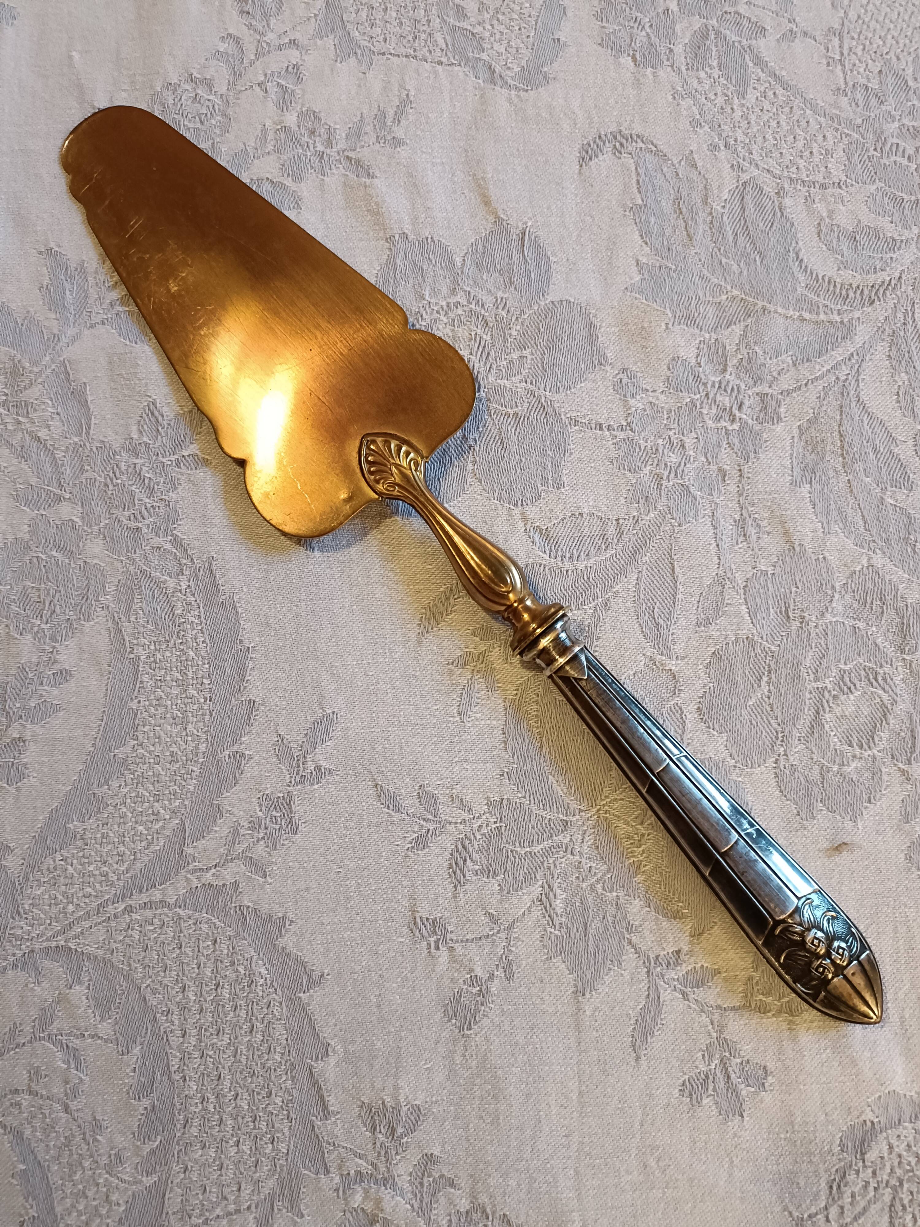 Silver cake shovel filled with silver metal