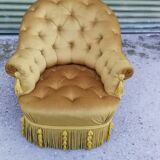 Toad padded velvet armchair, mustard fringe, 60 years