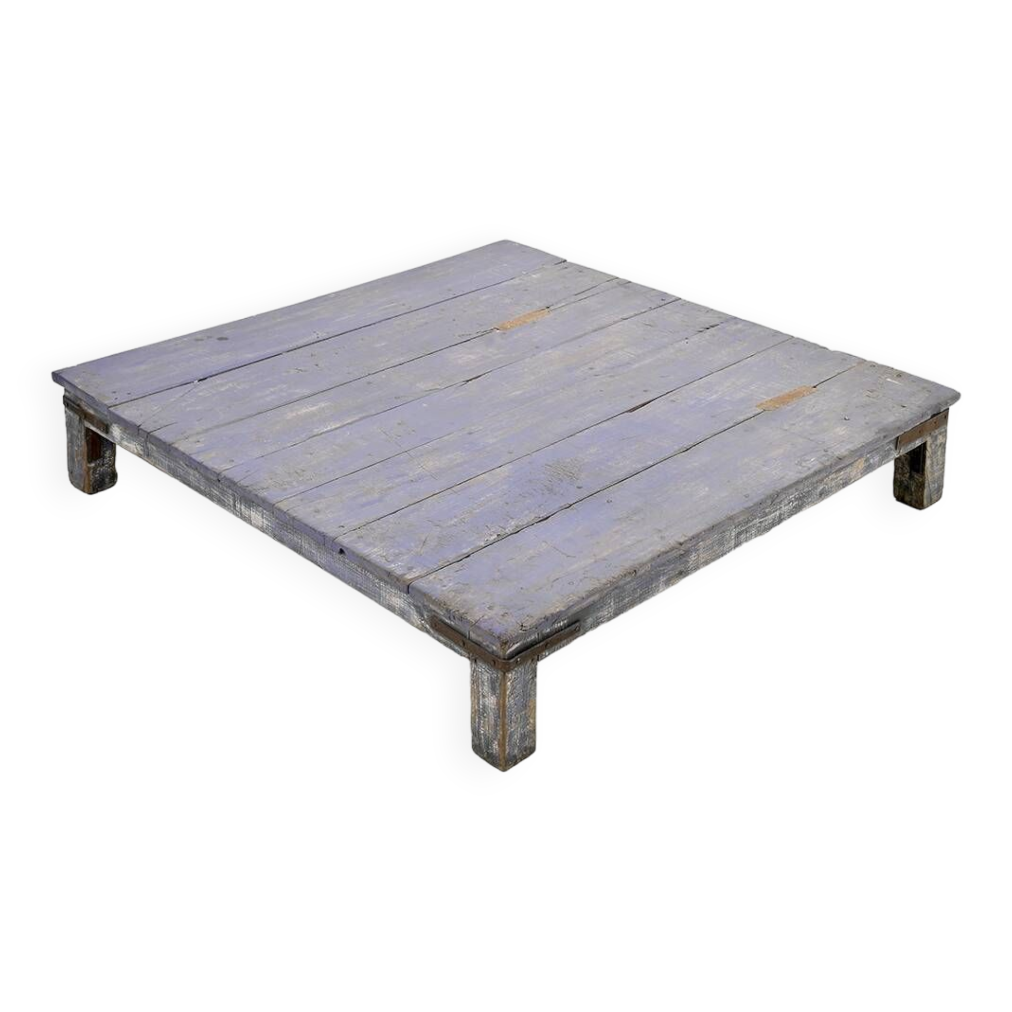 Table basse en bois à la patine bleue