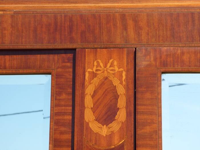 Old wardrobe with marquetry 2 mirror doors