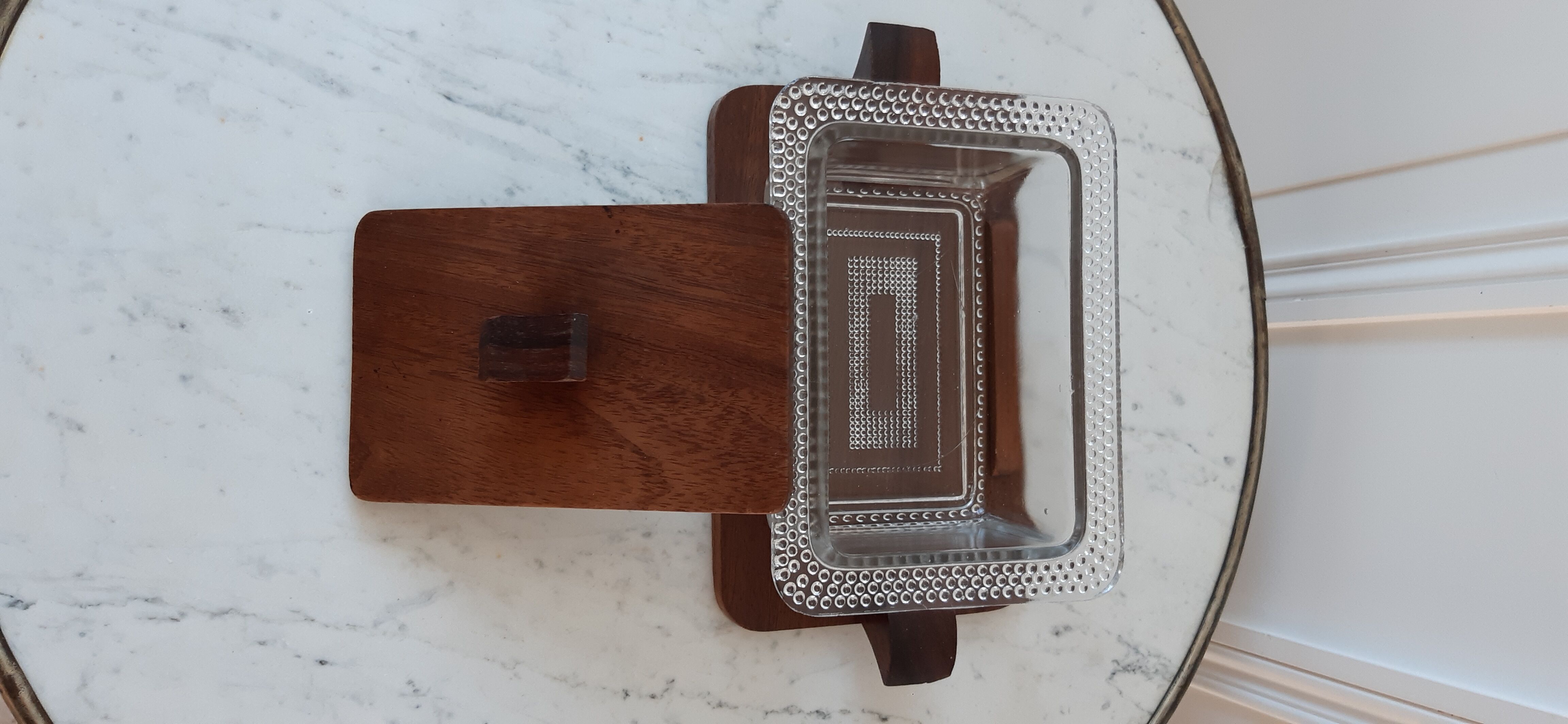 Boîte art déco en bois de hêtre et verre années 30
