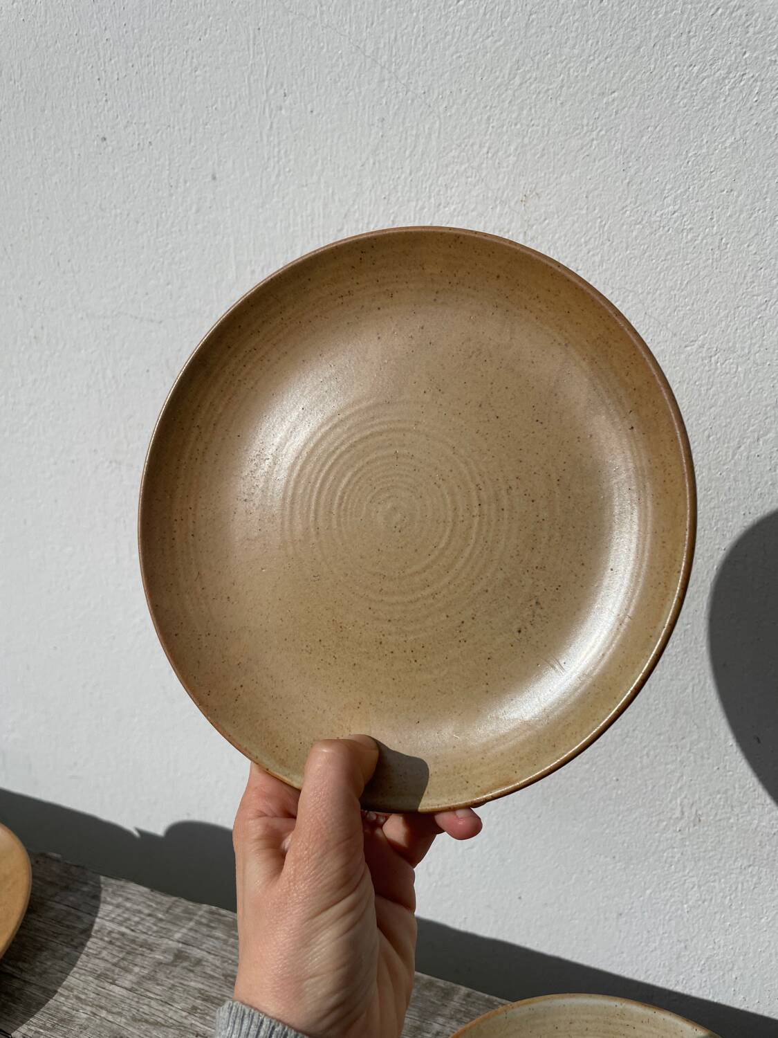 5 assiettes en dessert en grès beige