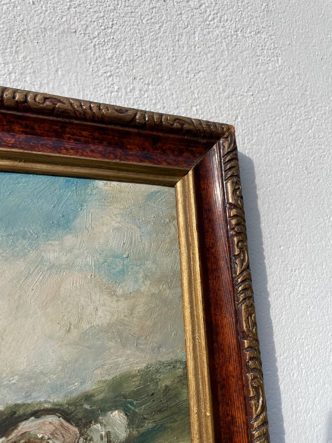 Painting of a Basque shepherd and his cows / antique oil painting
