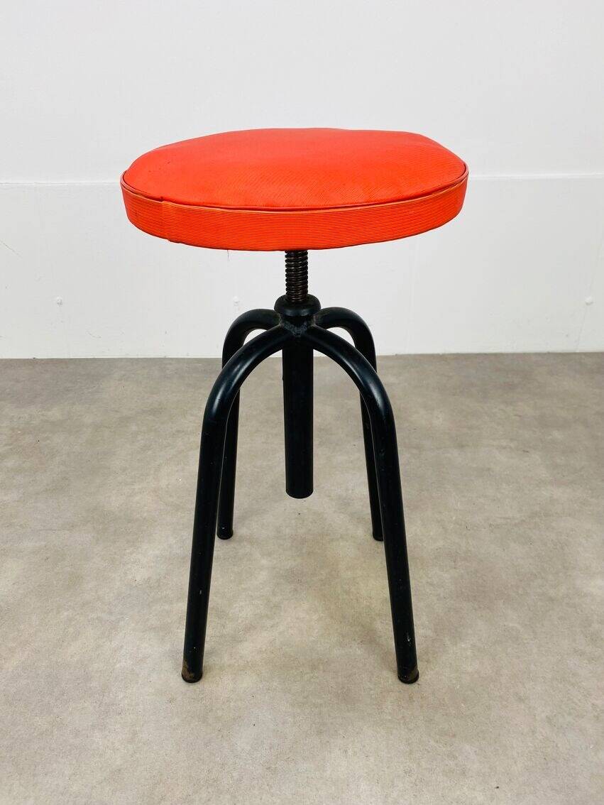 Vintage 50s screw stool in red faux leather