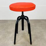 Vintage 50s screw stool in red faux leather
