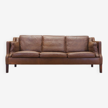 Brown leather sofa, Danish design, 1970s, production: Denmark