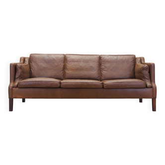 Brown leather sofa, Danish design, 1970s, production: Denmark