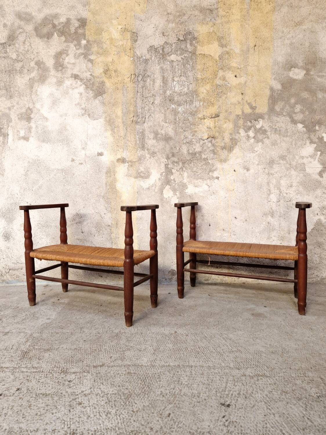 Pair of benches - Straw cantous