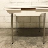 Off-white formica table / 70s cream with a tapered foot drawer