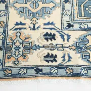 Vintage Large Blue & Peach Persian Rug, Handmade Wool Rustic Decor,348x495