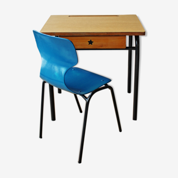 Bureau d'école avec chaise années 70