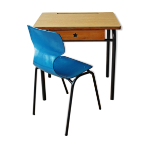 Bureau d'école avec chaise années 70