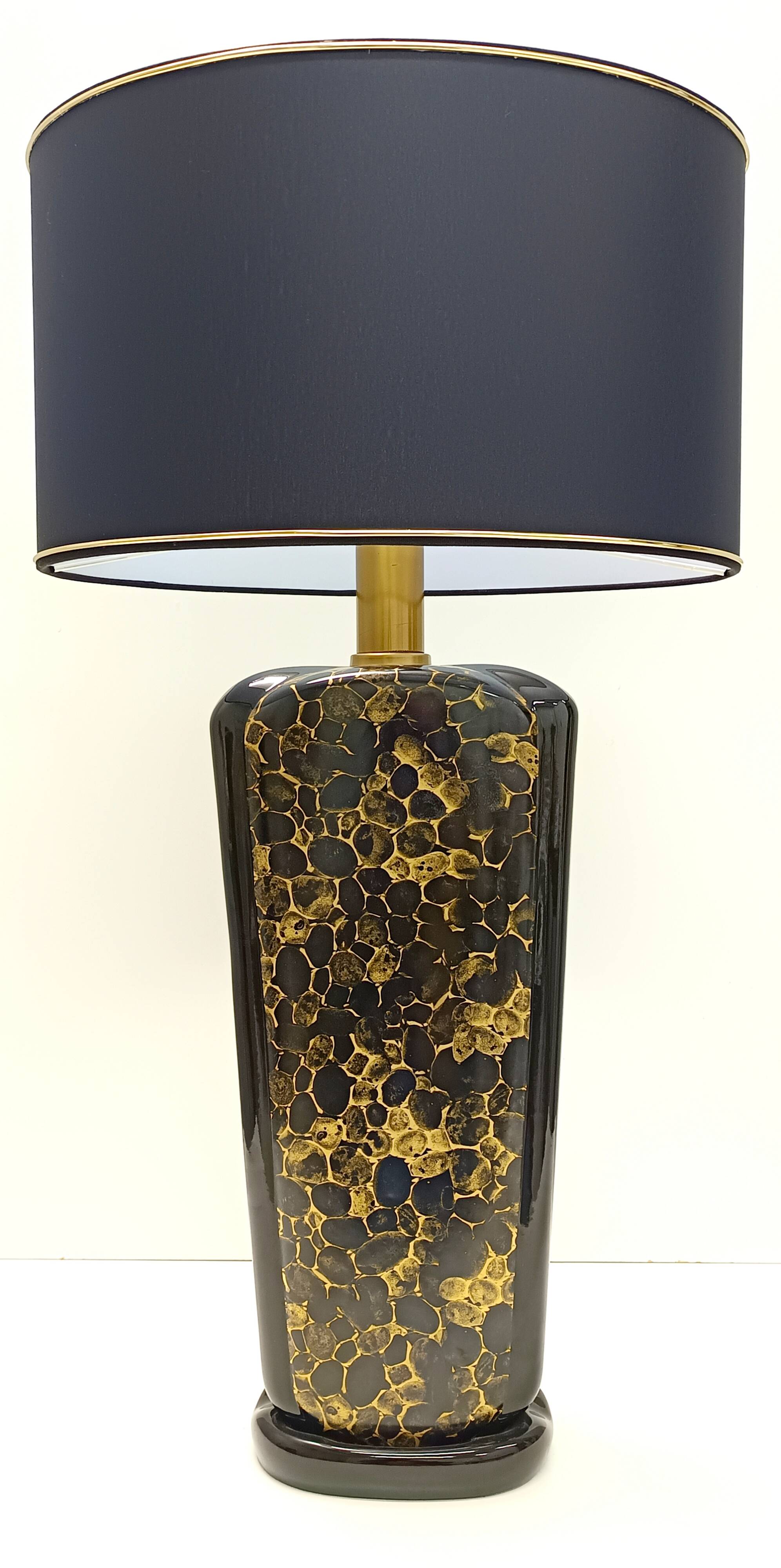 Lampes de table en céramique émaillée noir et or postmodernes, Italie années 1980