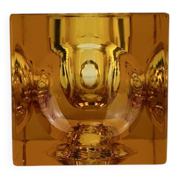 Bougeoir ice cube verre ambré années 60