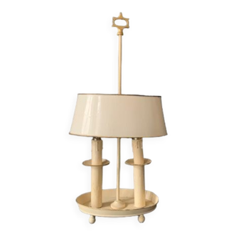 Lampe bouillotte ancienne en tôle laquée blanche, 2 feux, 1940