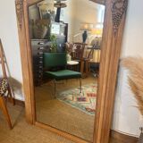 Large old art deco mirror in wood and beveled glass