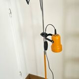 Vintage 1970s floor lamp with 2 spots, chrome, orange and black.