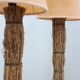 Pair of 1970s Italian decorative table lamps raphia & parchment