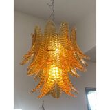Contemporary Italian Amber “Felci” Murano Glass Chandelier