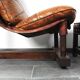 Fauteuil lounge brutaliste en chêne et ottoman, années 1970, lot de 2