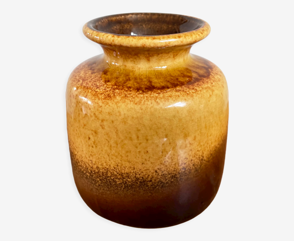 Vase jaune-brun Scheurich 235-10, lave grasse vintage, poterie d’art ouest-allemande (WGP)