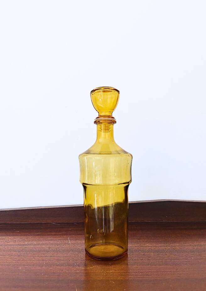 Set of two vintage amber glass carafes attributed to Lubiana.