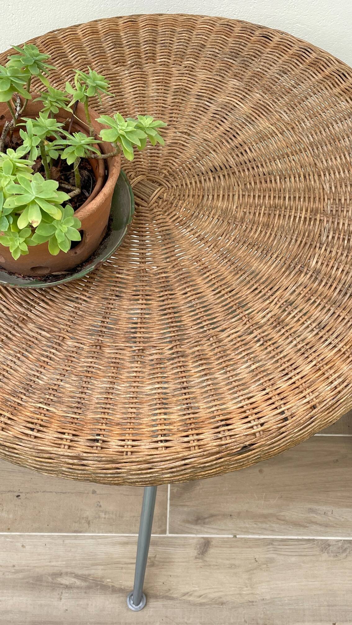 Rattan and lacquered metal folding table