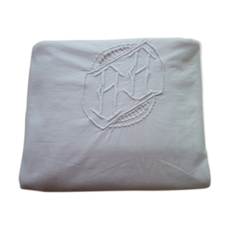 Old sheet in white mestizo Monogrammed HH Days on the edge 2.40 x 3.10 m