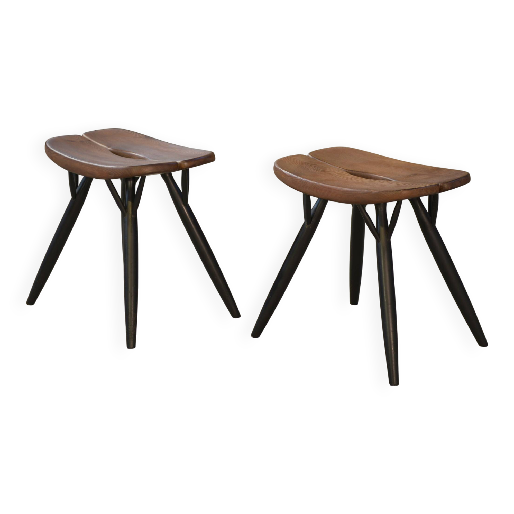 Pair of Pirkka stools by Ilmari Tapiovaara for Laukaan Puu (first edition, stamped) 1950s