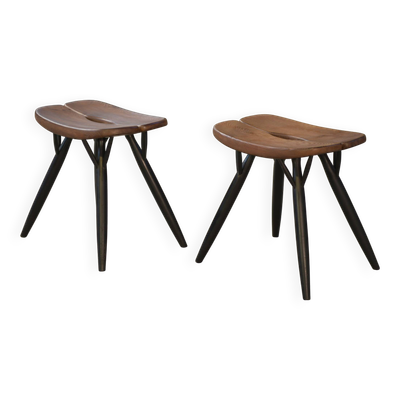 Paire de tabourets Pirkka par Ilmari Tapiovaara pour Laukaan Puu (première édition, estampillé) 1950’s