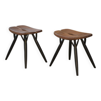 Pair of Pirkka stools by Ilmari Tapiovaara for Laukaan Puu (first edition, stamped) 1950s