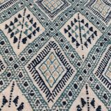 Handmade white blue and beige margoum rug