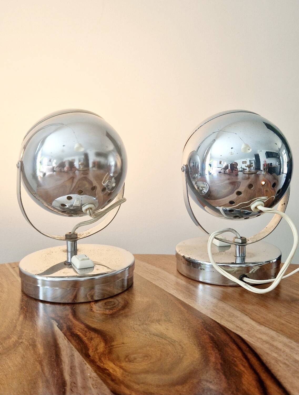 Pair of 1960s Space Age design chrome lamps