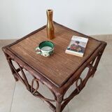 Vintage rattan and bamboo coffee table, 51*51 cm