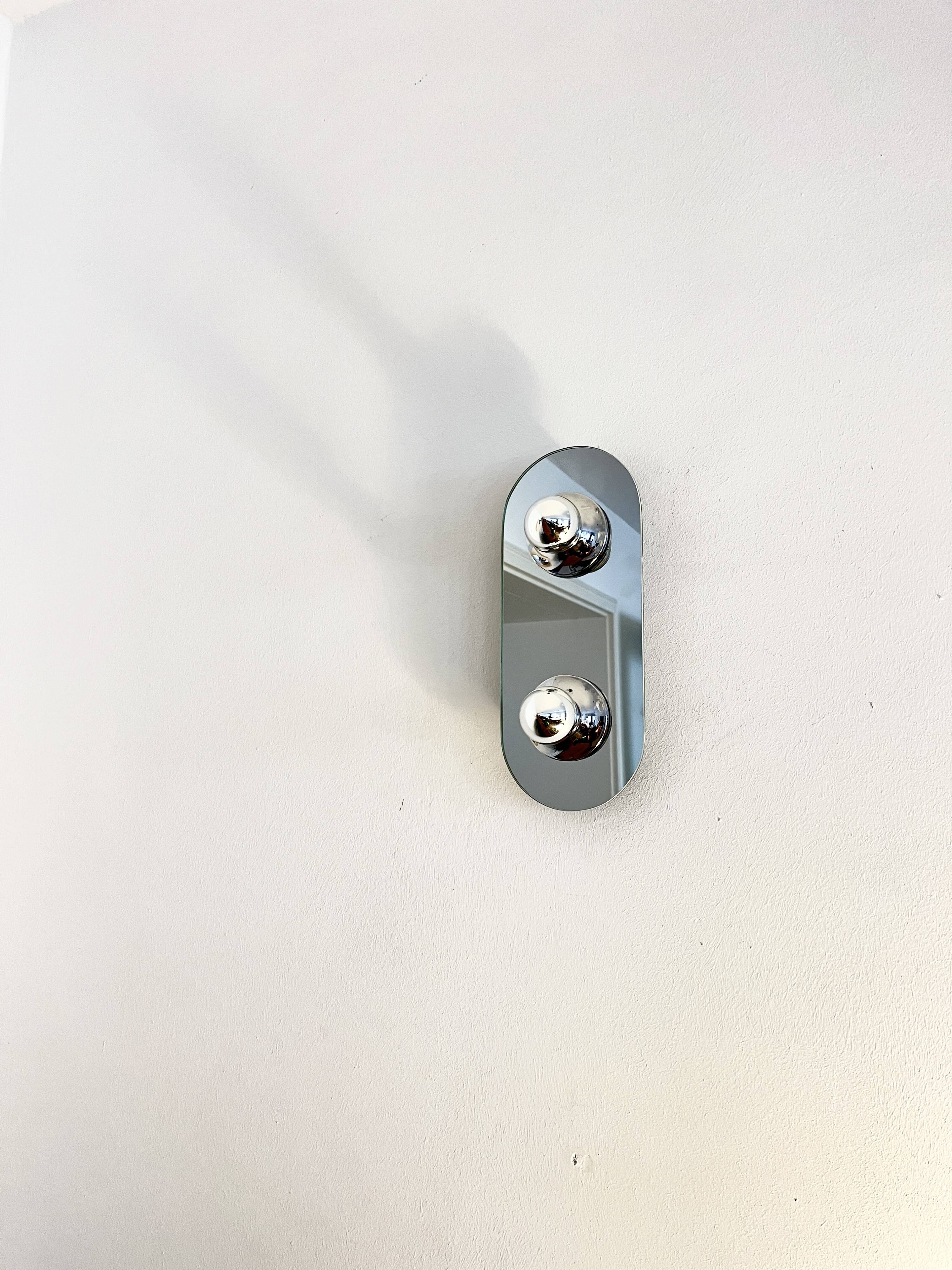 Vintage eglo wall lamp, mirrored glass & metal sconce, germany, 1980s