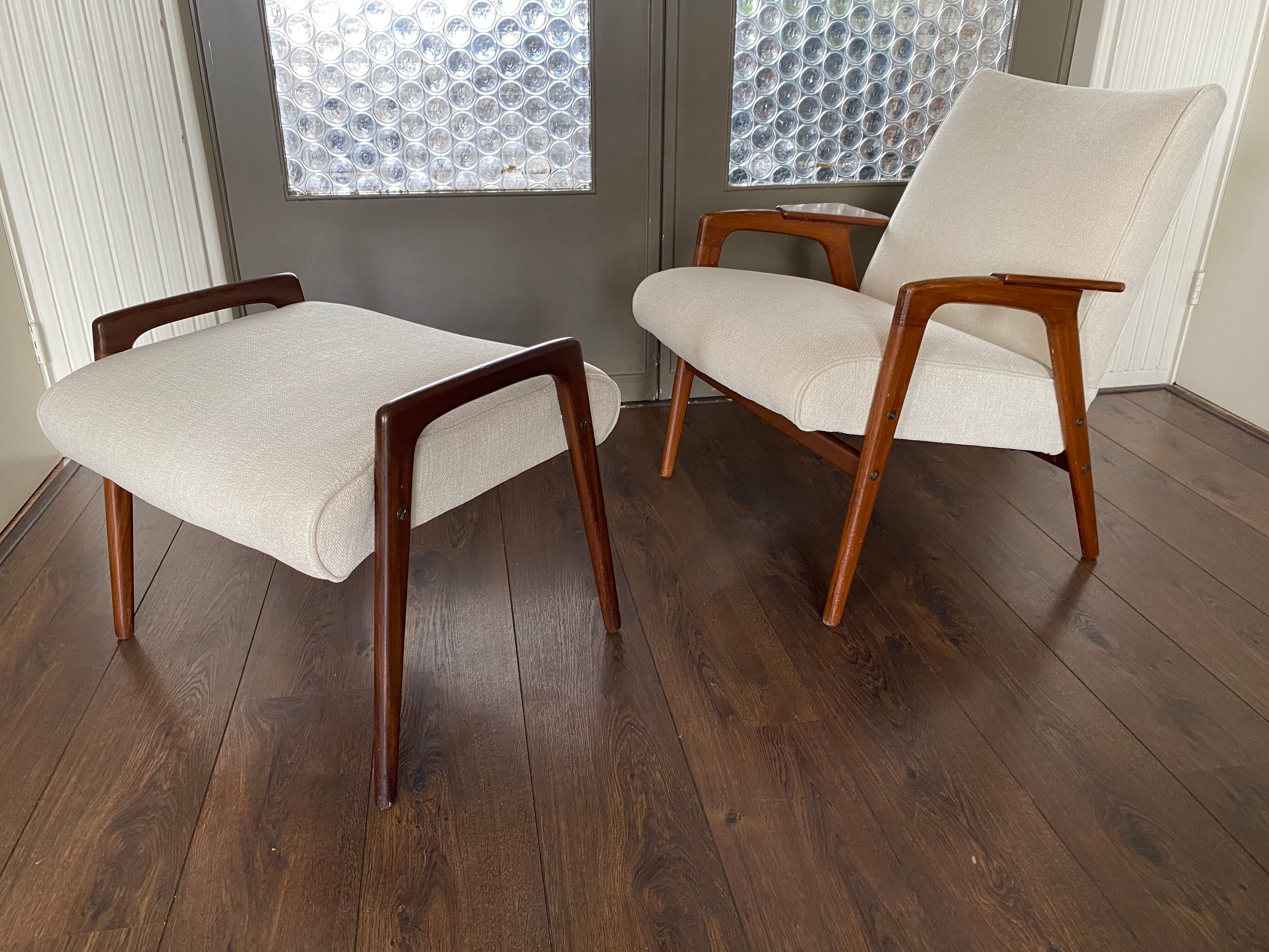 Fauteuil scandinave vintage Ruster avec tabouret du designer suédois Yngve Ekström pour Pastoe, années 60