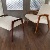Fauteuil scandinave vintage Ruster avec tabouret du designer suédois Yngve Ekström pour Pastoe, années 60