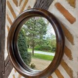 Vintage round bamboo mirror from the 1970s