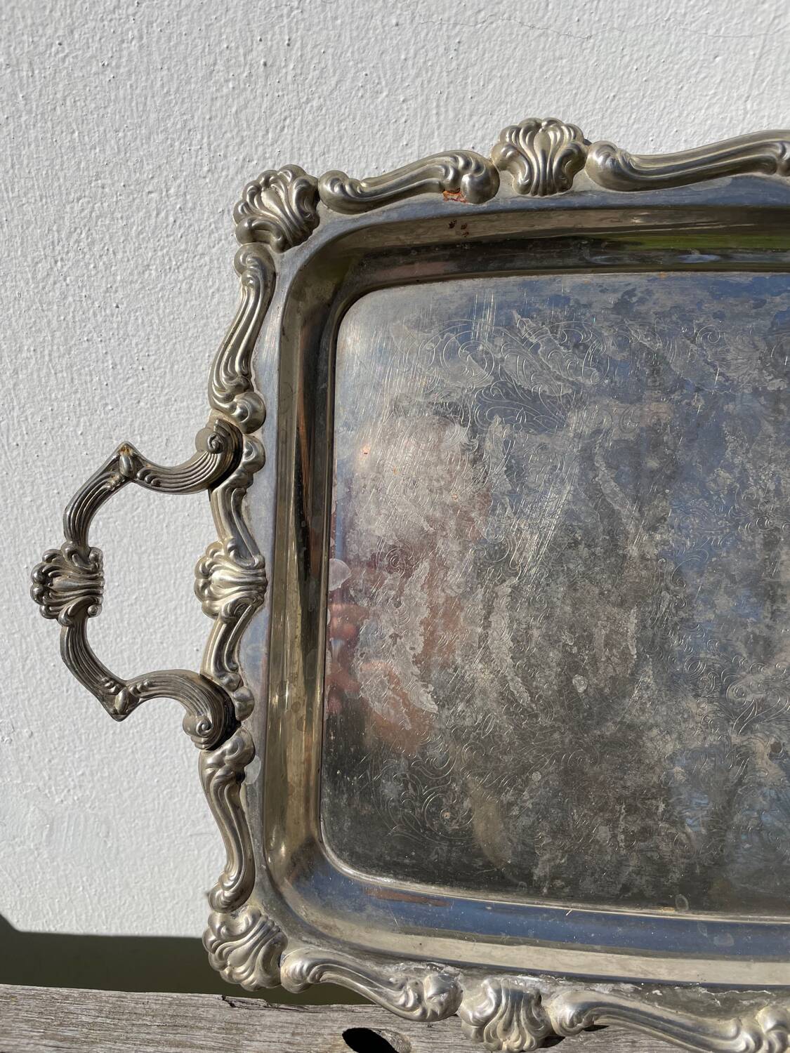 Silver metal rectangular butler tray
