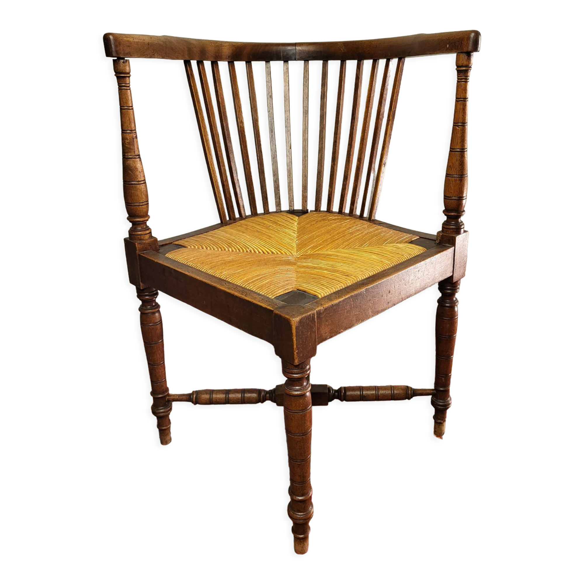 Corner chair wood & straw english xixth