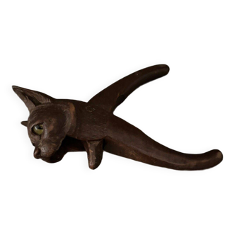 Black Forest wooden nutcracker zoomorphic cat decor early 20th century
