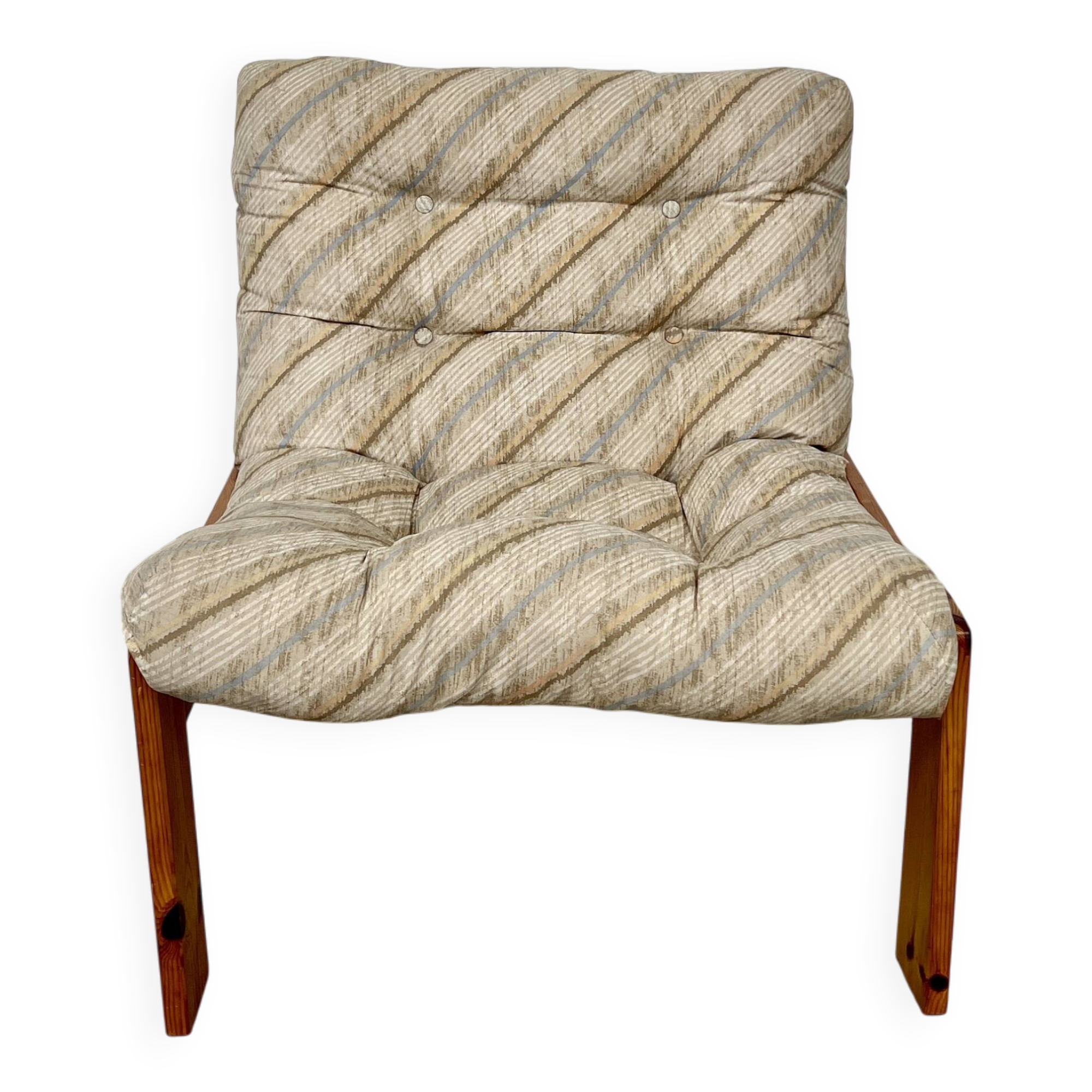 80s armchair with striped fabric and pine structure
