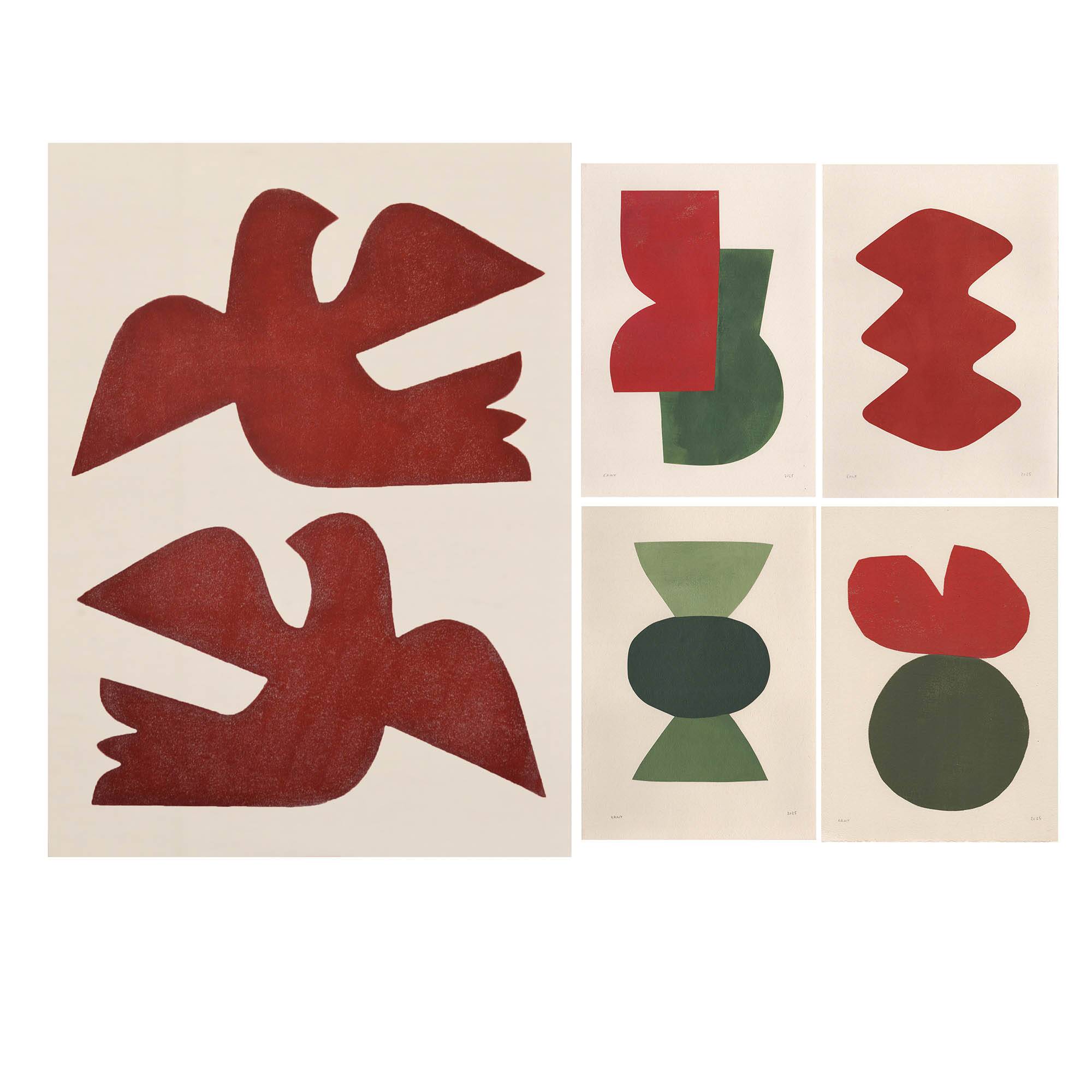 Collection of 5 works on paper Signed Eawy