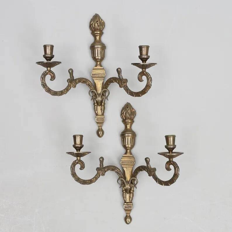 Pair of Mid-Century Gustavian Brass Wall Sconces