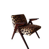 Fauteuil de Dolnośląskie Fabryki Mebli, 1960s Leopard Print Velvet Bun