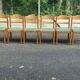 Set of 6 vintage solid wood chairs — Green fabric seats